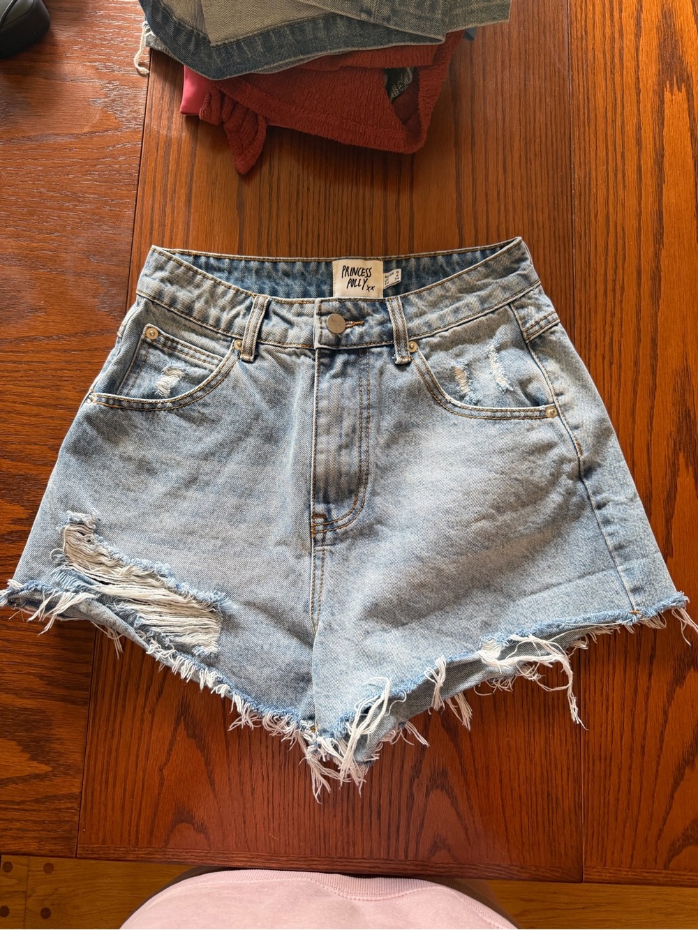 Princess Polly Light Blue Distressed High-Rise Denim Shorts Size 4